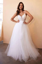 CD CD0195W - Layered Tulle A-Line Wedding Gown with Sheer Floral Beaded Lace V-Neck Bodice & V-Back Wedding Gown Cinderella Divine   