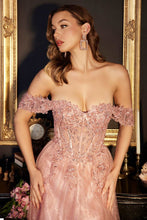 CD CD0198 - Off the Shoulder A-Line Prom Gown with Lace & Bead Embellished Sheer Boned Bodice PROM GOWN Cinderella Divine   