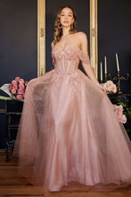 CD CD0198 - Off the Shoulder A-Line Prom Gown with Lace & Bead Embellished Sheer Boned Bodice PROM GOWN Cinderella Divine   