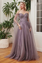 CD CD0204 - Shimmer Tulle A-Line Prom Gown with Beaded Bodice & Removeable Cape Sleeves PROM GOWN Cinderella Divine M ENGLISH VIOLET 