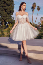 CD CD0211 - Off the Shoulder Bead Embellished A-Line Homecoming Dress with Sheer Corset Bodice & Layered Glittery Tulle Skirt Homecoming Cinderella Divine XS OFF WHITE 