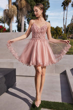 CD CD0213 - Short Glitter Tulle Bead Embellished A-Line Homecoming Dress with Lace Detailed Hemline Homecoming Cinderella Divine XXS BLUSH 