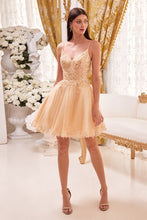 CD CD0213 - Short Glitter Tulle Bead Embellished A-Line Homecoming Dress with Lace Detailed Hemline Homecoming Cinderella Divine   