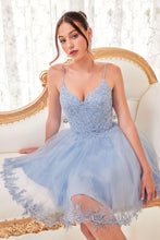 CD CD0213 - Short Glitter Tulle Bead Embellished A-Line Homecoming Dress with Lace Detailed Hemline Homecoming Cinderella Divine XXS LIGHT BLUE 