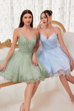 CD CD0213 - Short Glitter Tulle Bead Embellished A-Line Homecoming Dress with Lace Detailed Hemline Homecoming Cinderella Divine   