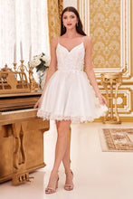 CD CD0213 - Short Glitter Tulle Bead Embellished A-Line Homecoming Dress with Lace Detailed Hemline Homecoming Cinderella Divine XXS OFF WHITE 