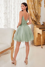 CD CD0213 - Short Glitter Tulle Bead Embellished A-Line Homecoming Dress with Lace Detailed Hemline Homecoming Cinderella Divine   