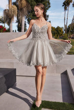 CD CD0213 - Short Glitter Tulle Bead Embellished A-Line Homecoming Dress with Lace Detailed Hemline Homecoming Cinderella Divine XXS SILVER 