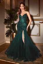 CD CD0214 - Strapless Beaded Mermaid Prom Gown with Sheer Boned Corset Bodice & Leg Slit PROM GOWN Cinderella Divine 2 EMERALD 