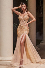 CD CD0214 - Strapless Beaded Mermaid Prom Gown with Sheer Boned Corset Bodice & Leg Slit PROM GOWN Cinderella Divine 2 GOLD 