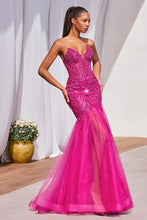 CD CD0214 - Strapless Beaded Mermaid Prom Gown with Sheer Boned Corset Bodice & Leg Slit PROM GOWN Cinderella Divine 2 MAGENTA 