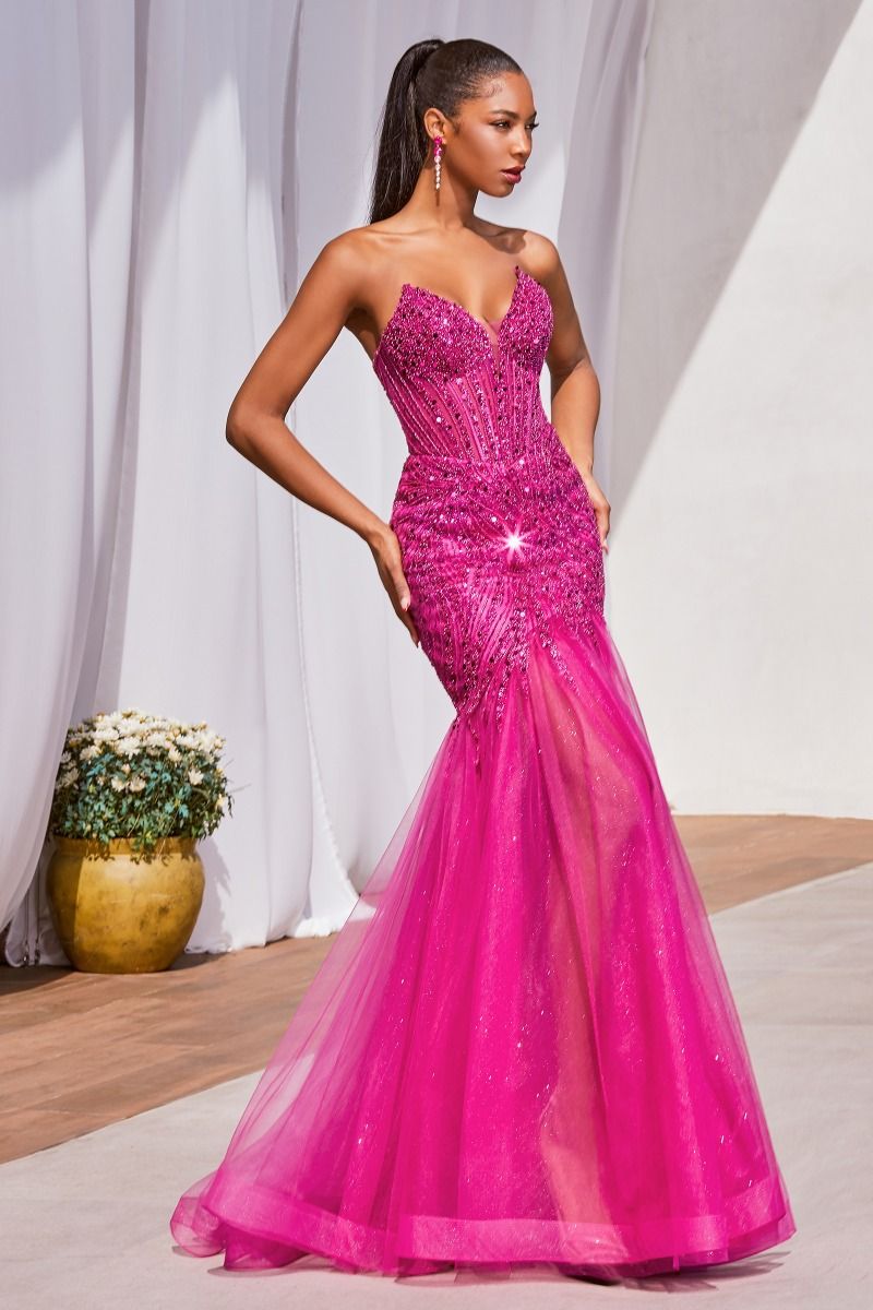 CD CD0214 - Strapless Beaded Mermaid Prom Gown with Sheer Boned Corset Diggz Formals CD CD0214 - Strapless Beaded Mermaid Prom Gown with Sheer Boned Corset Diggz Formals