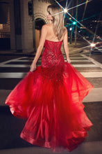 CD CD0214 - Strapless Beaded Mermaid Prom Gown with Sheer Boned Corset Bodice & Leg Slit PROM GOWN Cinderella Divine   