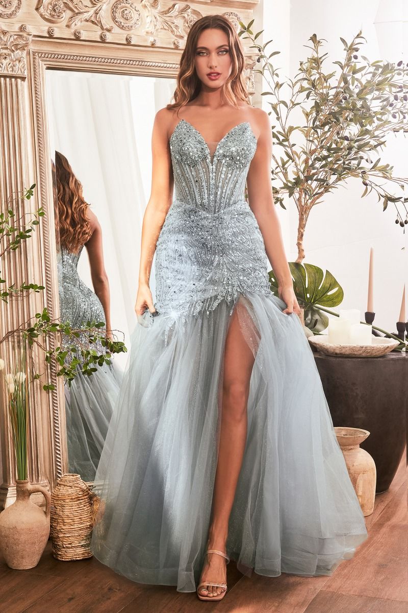 CD CD0214 - Strapless Beaded Mermaid Prom Gown with Sheer Boned Corset Diggz Formals CD CD0214 - Strapless Beaded Mermaid Prom Gown with Sheer Boned Corset Diggz Formals