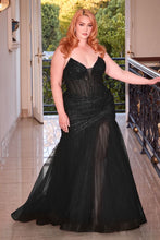 CD CD0214C - Plus Size Strapless Beaded Mermaid Prom Gown with Sheer Boned Corset Bodice & Leg Slit PROM GOWN Cinderella Divine 18 BLACK 