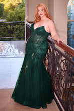 CD CD0214C - Plus Size Strapless Beaded Mermaid Prom Gown with Sheer Boned Corset Bodice & Leg Slit PROM GOWN Cinderella Divine 18 EMERALD 