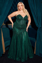 CD CD0214C - Plus Size Strapless Beaded Mermaid Prom Gown with Sheer Boned Corset Bodice & Leg Slit PROM GOWN Cinderella Divine