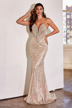 CD CD0216 - Strapless Beaded Fit & Flare Prom Gown with Pointed Bust Cups & Plunging V-Neck PROM GOWN Cinderella Divine 4 CHAMPAGNE 