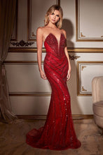 CD CD0216 - Strapless Beaded Fit & Flare Prom Gown with Pointed Bust Cups & Plunging V-Neck PROM GOWN Cinderella Divine 2 RED 