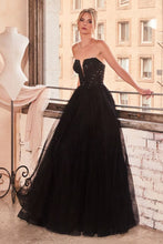 CD CD0217 - Strapless Layered Tulle A-Line Prom Gown with Sequin Embellished Bodice & Lace Up Back PROM GOWN Cinderella Divine 4 BLACK 