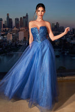 CD CD0217 - Strapless Layered Tulle A-Line Prom Gown with Sequin Embellished Bodice & Lace Up Back PROM GOWN Cinderella Divine 4 DEEP BLUE 