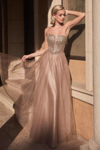 CD CD0217 - Strapless Layered Tulle A-Line Prom Gown with Sequin Embellished Bodice & Lace Up Back PROM GOWN Cinderella Divine 4 MOCHA GOLD 