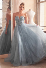 CD CD0217 - Strapless Layered Tulle A-Line Prom Gown with Sequin Embellished Bodice & Lace Up Back PROM GOWN Cinderella Divine 4 SMOKY BLUE 
