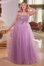 CD CD0217C - Plus Size Strapless Layered Tulle A-Line Prom Gown with Sequin Embellished Bodice & Lace Up Back PROM GOWN Cinderella Divine 18 DUSTY LAVENDER 