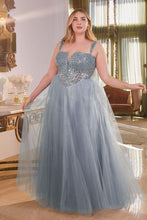 CD CD0217C - Plus Size Strapless Layered Tulle A-Line Prom Gown with Sequin Embellished Bodice & Lace Up Back PROM GOWN Cinderella Divine 18 SMOKY BLUE 