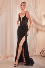 CD CD0220 - Full Sequin Fit & Flare Prom Gown with Sheer Lattice Beaded Bodice & Leg PROM GOWN Cinderella Divine 2 BLACK 