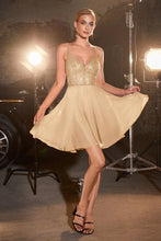 CD CD0226 - Short Flowy Chiffon A-Line Homecoming Dress with Glitter & Bead Embellished V-Neck Bodice Homecoming Cinderella Divine 2 CHAMPAGNE 