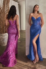 CD CD0227 - Strapless Full Sequin Fit & Flare Prom Gown with Sheer Boned Corset Bodice Leg Slit & Lace Up Corset Back PROM GOWN Cinderella Divine 2 DEEP BLUE 