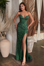 CD CD0227 - Strapless Full Sequin Fit & Flare Prom Gown with Sheer Boned Corset Bodice Leg Slit & Lace Up Corset Back PROM GOWN Cinderella Divine 2 EMERALD 
