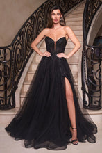 CD CD0230 - Strapless Layered Tulle A-Line Prom Gown with Sheer Corset Bodice & High Leg Slit PROM GOWN Cinderella Divine 2 BLACK 