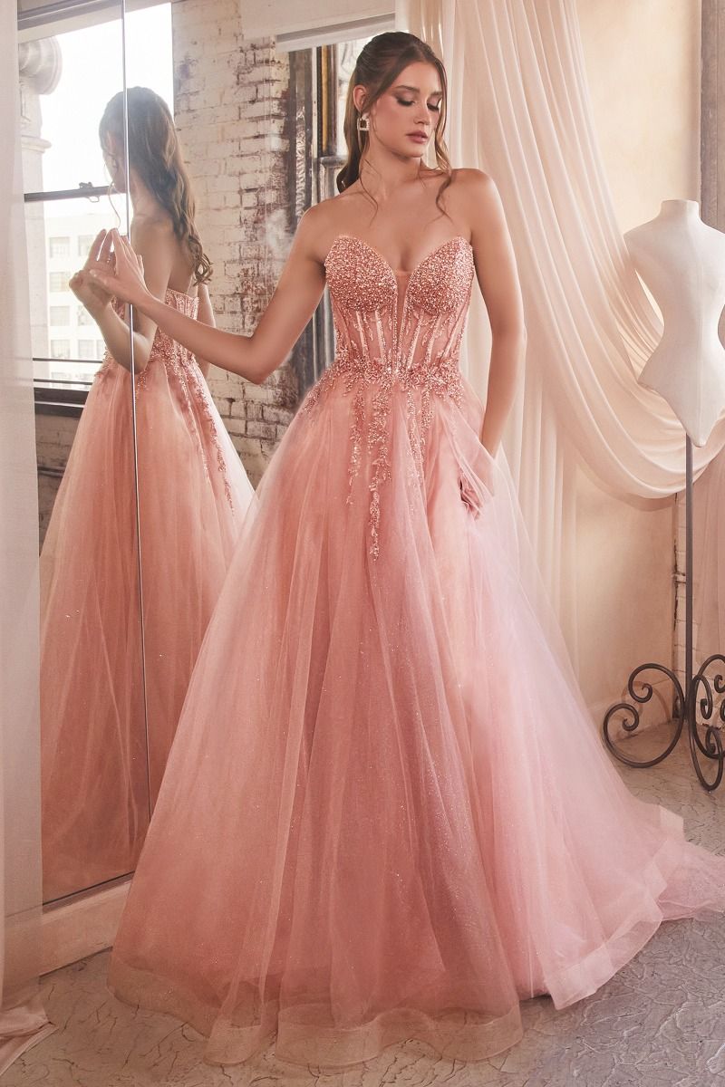 CD CD0230 - Strapless Layered Tulle A-Line Prom Gown with Sheer Corset Diggz Formals CD CD0230 - Strapless Layered Tulle A-Line Prom Gown with Sheer Corset Diggz Formals