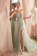 CD CD0230 - Strapless Layered Tulle A-Line Prom Gown with Sheer Corset Bodice & High Leg Slit PROM GOWN Cinderella Divine 2 SAGE 