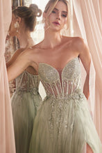 CD CD0230 - Strapless Layered Tulle A-Line Prom Gown with Sheer Corset Bodice & High Leg Slit PROM GOWN Cinderella Divine   