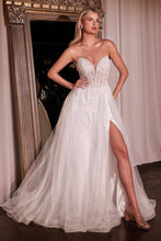 CD CD0230W - Strapless Layered Tulle A-Line Wedding Gown with Sheer Corset Bodice & High Leg Slit PROM GOWN Cinderella Divine
