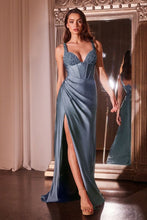 CD CD0231 - Stretch Satin Fit & Flare Prom Gown with Boned Beaded Bodice & Leg Slit PROM GOWN CINDERELLA DIVINE   