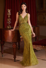 CD CD0232 - Bead Embellished Fit & Flare Prom Gown with Sheer V-Neck Bodice PROM GOWN Cinderella Divine 2 GREENERY 
