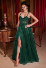 CD CD0234 - Lace Embellished A-Line Prom Gown with Sheer Bodice & Leg Slit PROM GOWN Cinderella Divine 2 EMERALD 