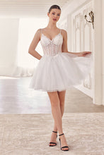 CD CD0236 - Short Layered Glitter Tulle A-line Homecoming Dress with Sheer Beaded Lace Appliqued V-Neck Bodice Homecoming Cinderella Divine XXS OFF WHITE 