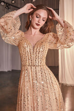 CD 0240 - Bead Embellished A-line Formal Gown with Sheer Long Sleeves & Plunging V-Neck Mother of the Bride Cinderella Divine