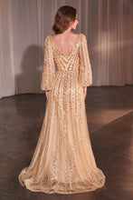 CD 0240 - Bead Embellished A-line Formal Gown with Sheer Long Sleeves & Plunging V-Neck Mother of the Bride Cinderella Divine