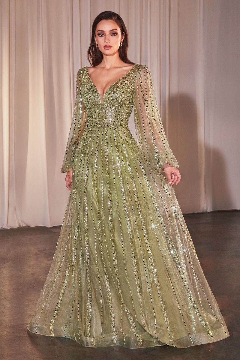 CD 0240 - MOB Bead Embellished A-line Formal Gown with Sheer Long Slee Diggz Formals CD 0240 - MOB Bead Embellished A-line Formal Gown with Sheer Long Slee Diggz Formals
