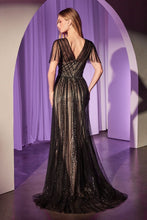 CD CD0241 - Linear Beaded A-Line Gown with V-Neck & Butterfly Sleeves Mother of the Bride CINDERELLA DIVINE