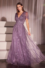 CD CD0241 - Linear Beaded A-Line Gown with V-Neck & Butterfly Sleeves Mother of the Bride CINDERELLA DIVINE Violet 6