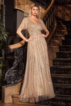 CD CD0241 - Linear Beaded A-Line Gown with V-Neck & Butterfly Sleeves Mother of the Bride CINDERELLA DIVINE Gold 6