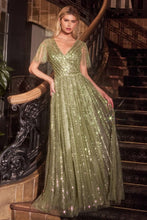 CD CD0241 - Linear Beaded A-Line Gown with V-Neck & Butterfly Sleeves Mother of the Bride CINDERELLA DIVINE Greenery 6