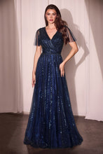 CD CD0241 - Linear Beaded A-Line Gown with V-Neck & Butterfly Sleeves Mother of the Bride CINDERELLA DIVINE Navy 6